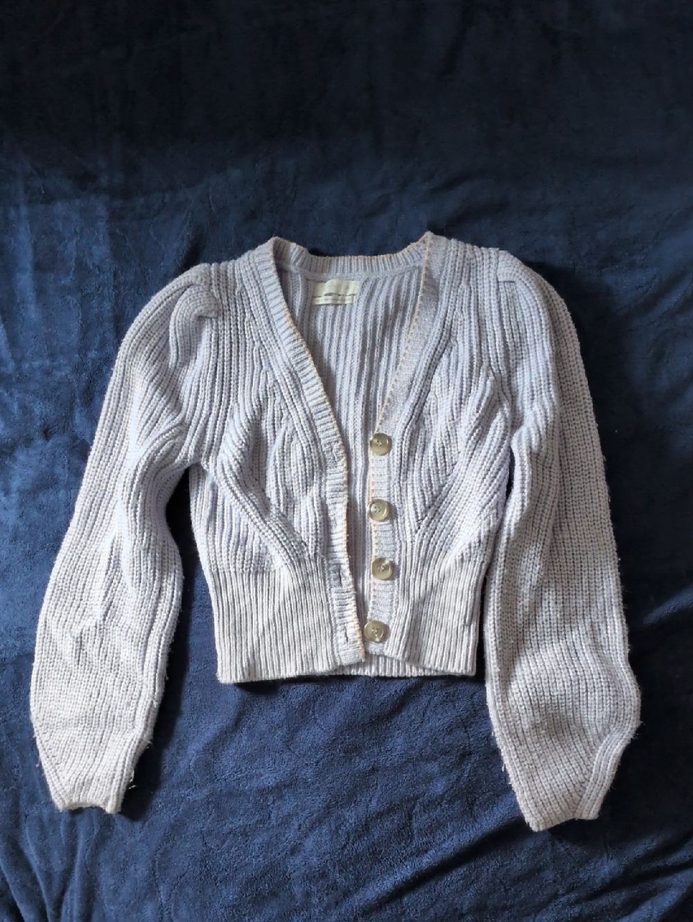 Urban Outfitters Cream Cropped Ribbed Button Cardigan